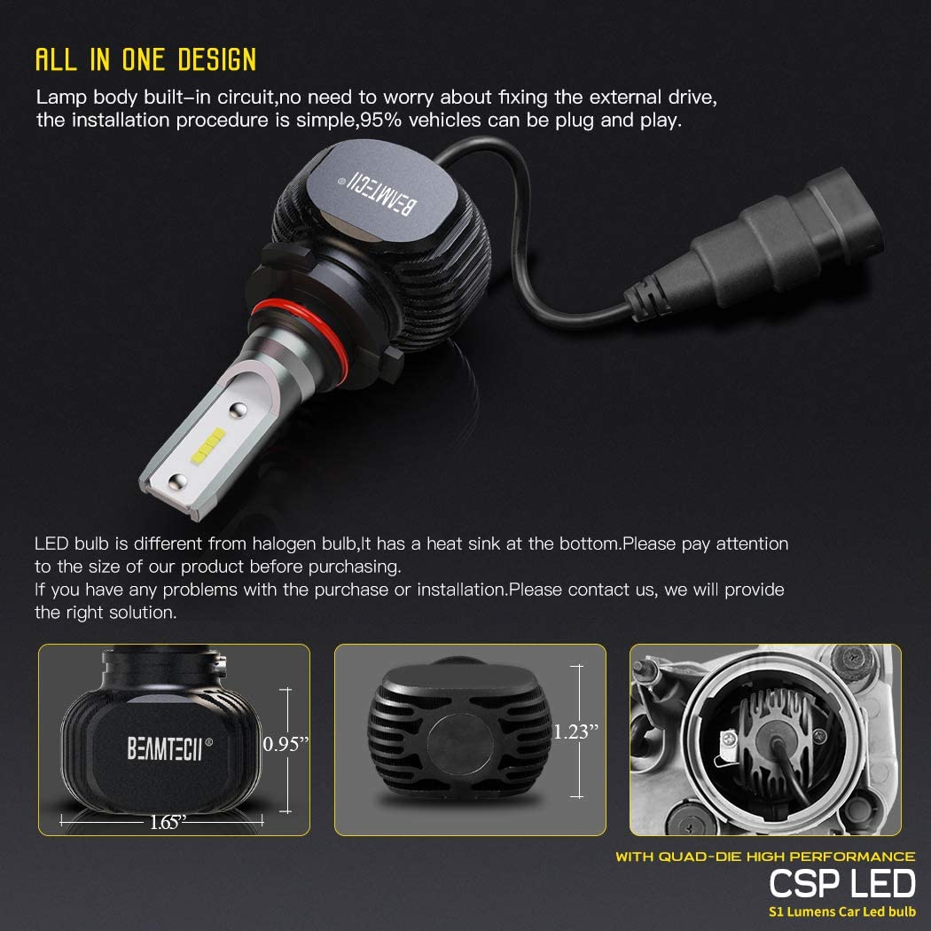 BEAMTECH 9012 LED Headhight Bulb 50W 6500K 8000Lumens Extremely Brigh HIR2 CSP Chips Conversion Kit