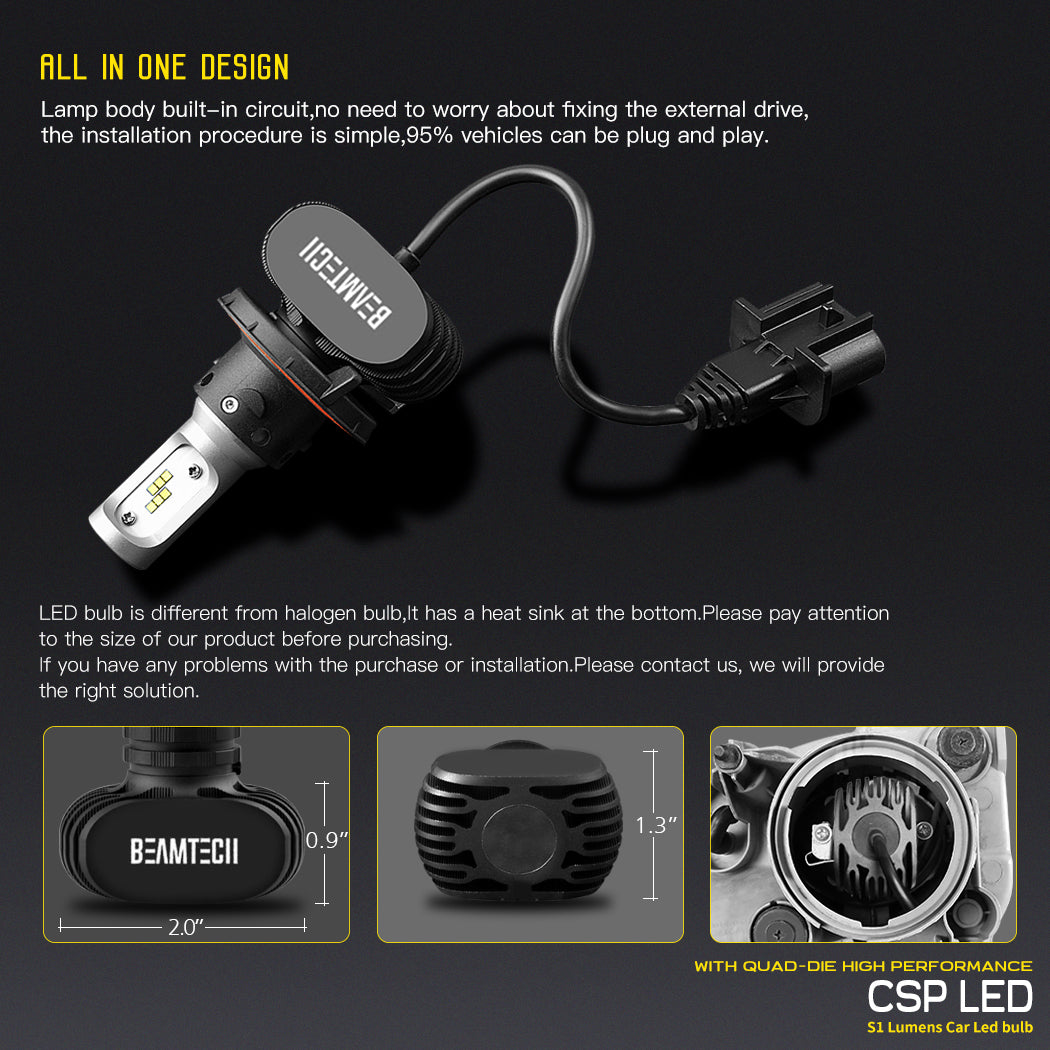 BEAMTECH H13 LED Headlight Bulb 50W 6500K 8000Lumens Extremely Brigh CSP Chips Conversion Kit