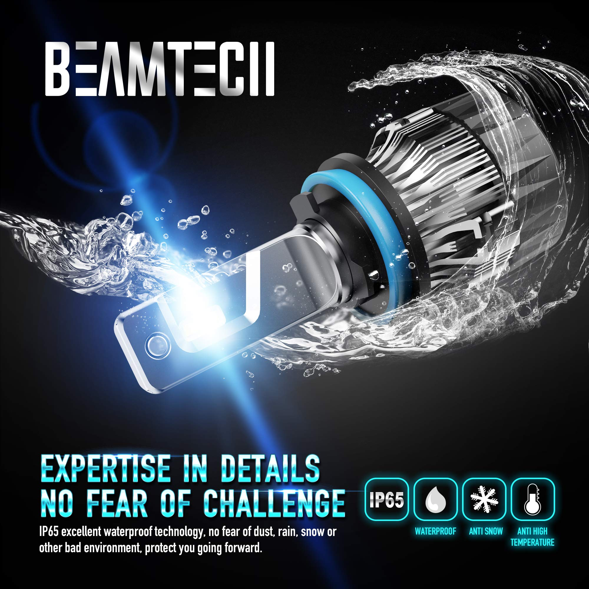 BEAMTECH LED Headlight Bulbs,H11 H8 H9+9005 HB3 10000LM 60W 30mm Heatsink Base CSP Chips 6500K Conversion Kit 2 Sets Xenon White Small Size Halogen Replacement