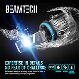 BEAMTECH LED Headlight Bulbs,H11 H8 H9+9005 HB3 10000LM 60W 30mm Heatsink Base CSP Chips 6500K Conversion Kit 2 Sets Xenon White Small Size Halogen Replacement