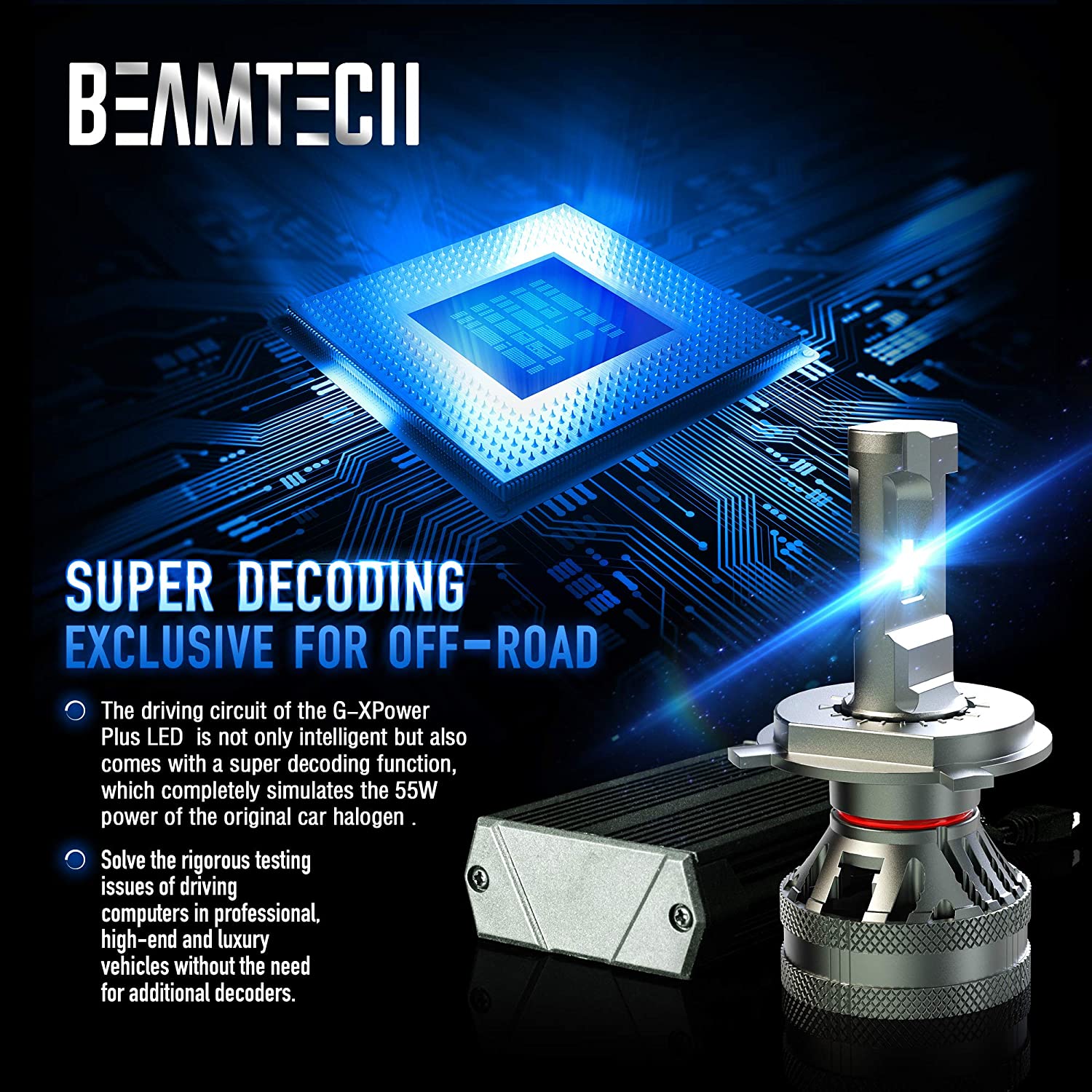 BEAMTECH H4 LED Headlight Bulb, 9003 G-XP Chips 110W 6500K High Power Xenon White Conversion Kits 360 Degree Lighting Plug N Play Replacement
