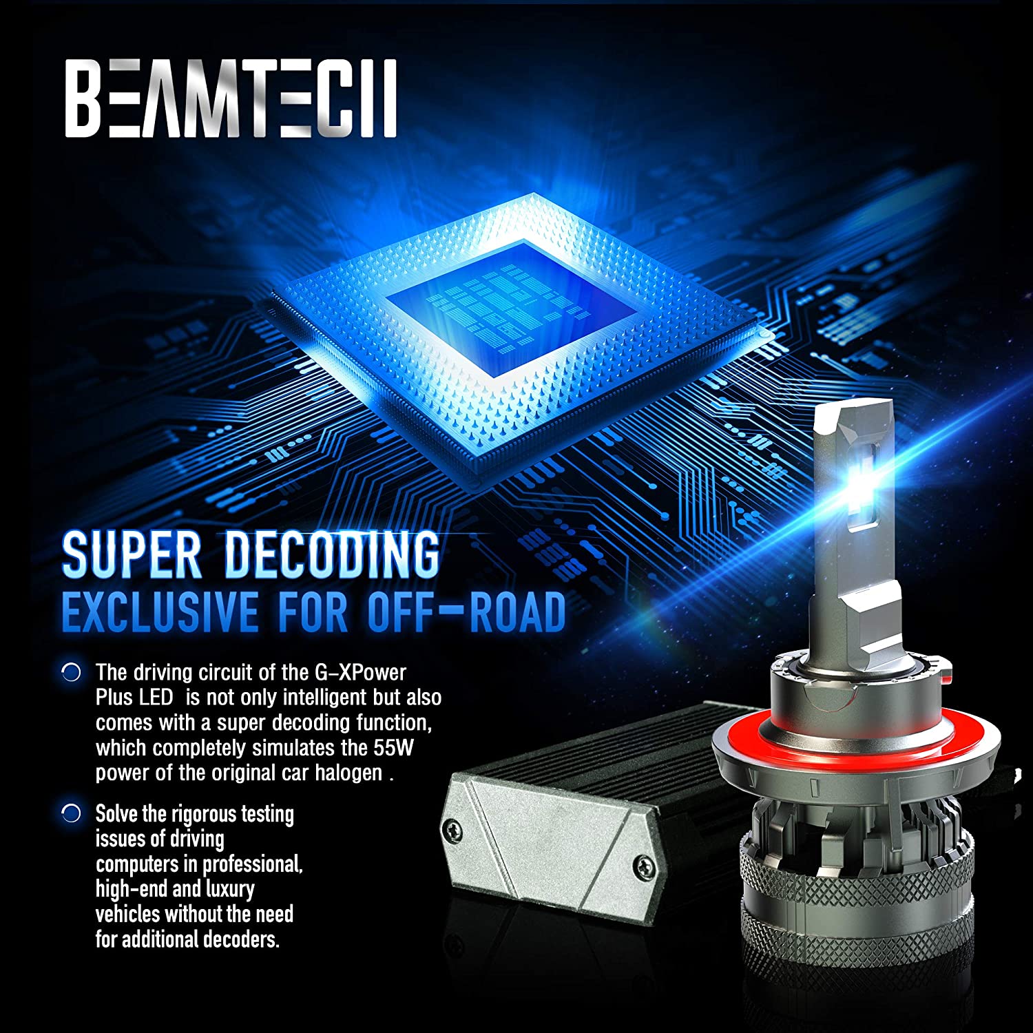 BEAMTECH H13 LED Headlight Bulbs, 9008 G-XP Chips 110W 6500K High Power Xenon White Conversion Kits 360 Degree Lighting Plug N Play Replacement