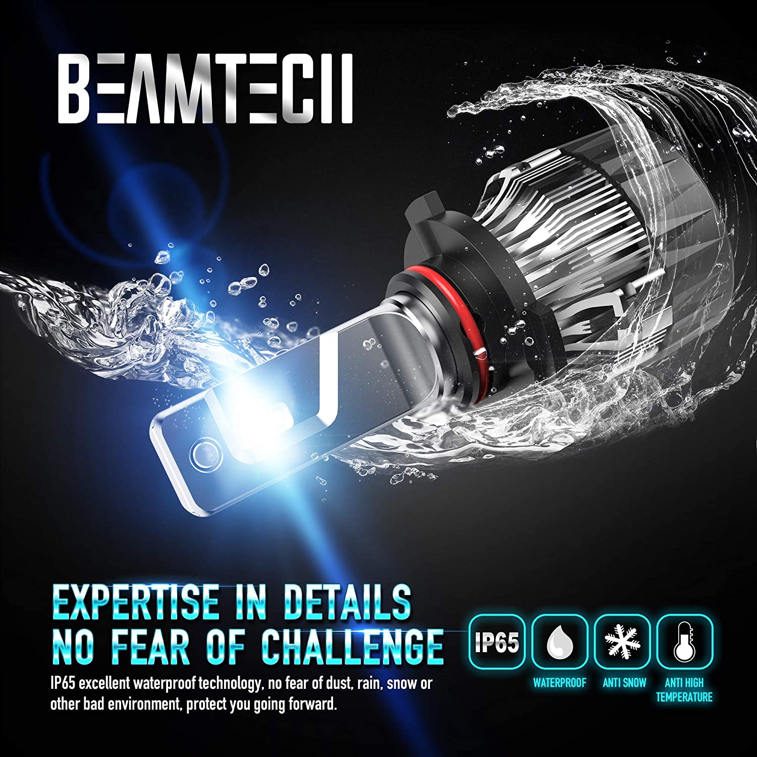 BEAMTECH 9012 LED Headhight Bulb,30mm Heatsink Base CSP Chips 10000 Lumens HIR2 6500K Xenon White Extremely Super Bright Conversion Kit Small Size