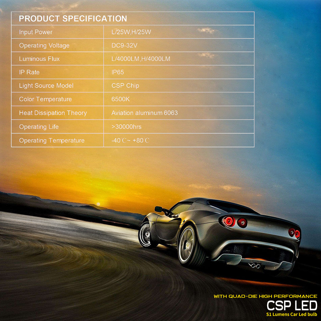BEAMTECH H13 LED Headlight Bulb 50W 6500K 8000Lumens Extremely Brigh CSP Chips Conversion Kit