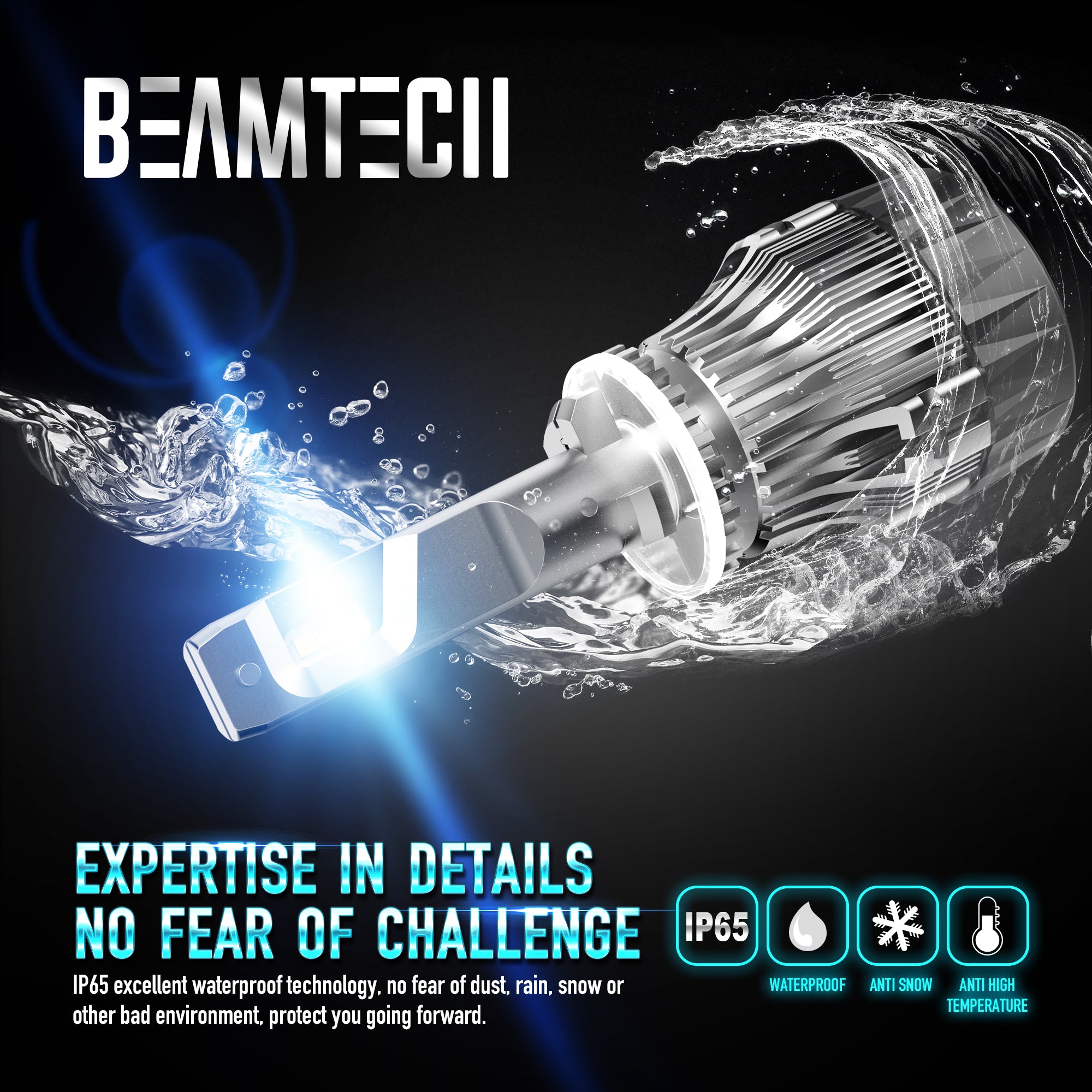 BEAMTECH 880 LED Headlight Bulb 30mm Heatsink Base CSP Chips 10000 Lumens Hi/Lo 6500K Xenon White Extremely Super Bright Conversion Kit of 2
