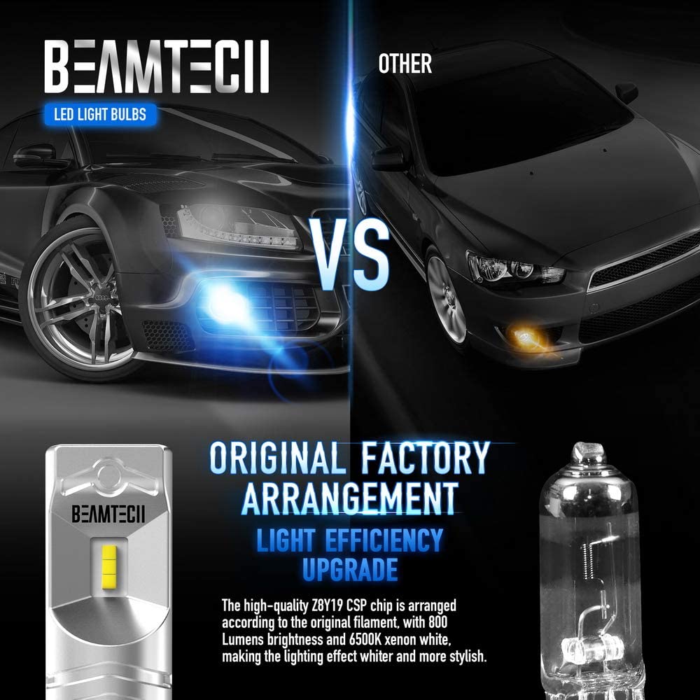 BEAMTECH H11 Led Fog Light Bulb CSP Chips 6500K 800 Lumens Xenon White Extremely Super Bright