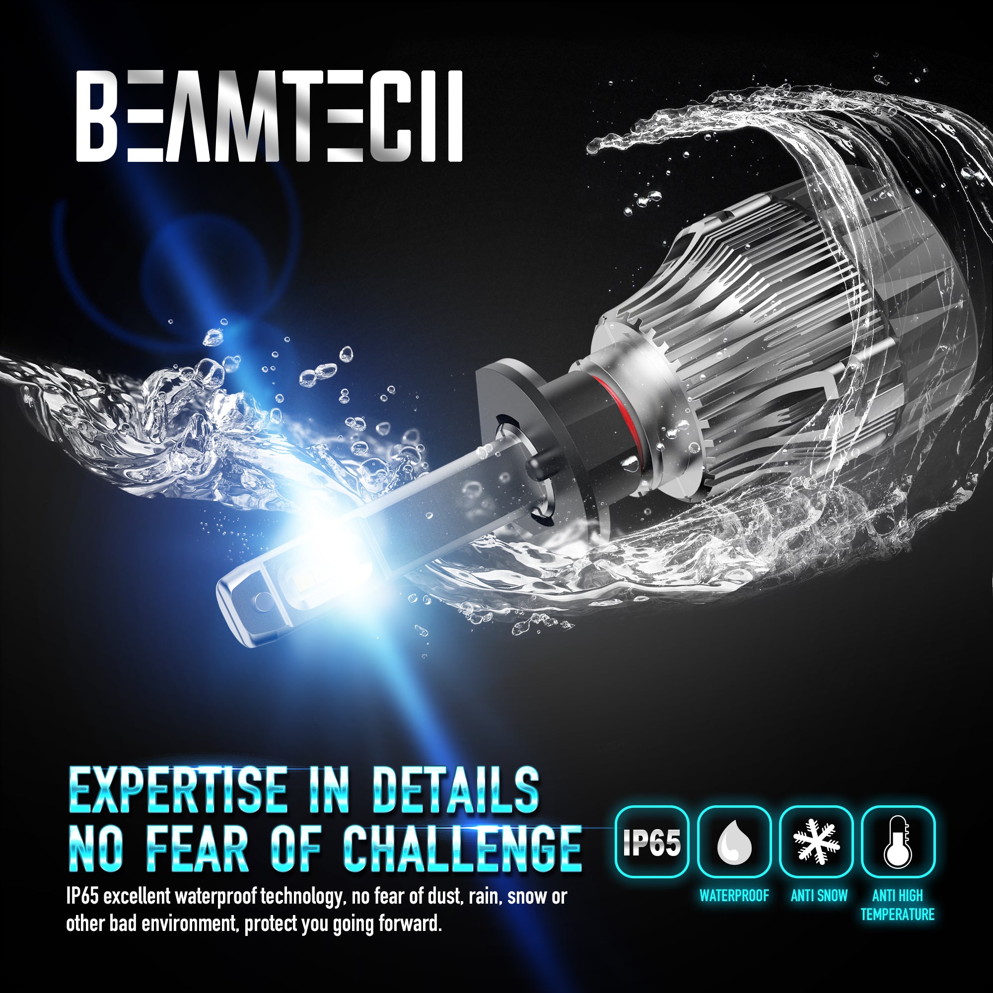 BEAMTECH H1 LED Headhight Bulb 30mm Heatsink Base CSP Chips 10000 Lumens Hi/Lo 6500K Xenon White Extremely Super Bright Conversion Kit of 2