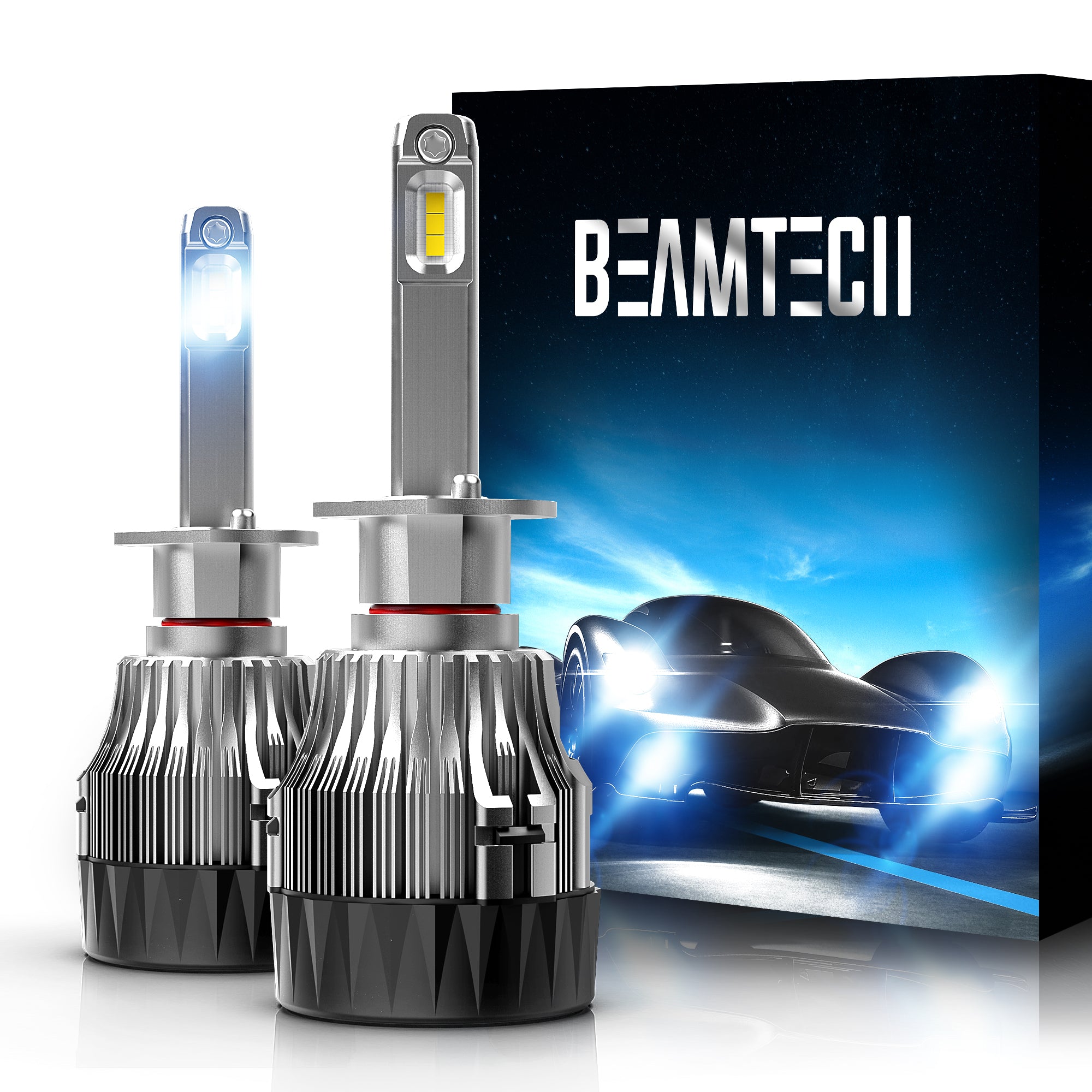 BEAMTECH H1 LED Headhight Bulb 30mm Heatsink Base CSP Chips 10000 Lumens Hi/Lo 6500K Xenon White Extremely Super Bright Conversion Kit of 2