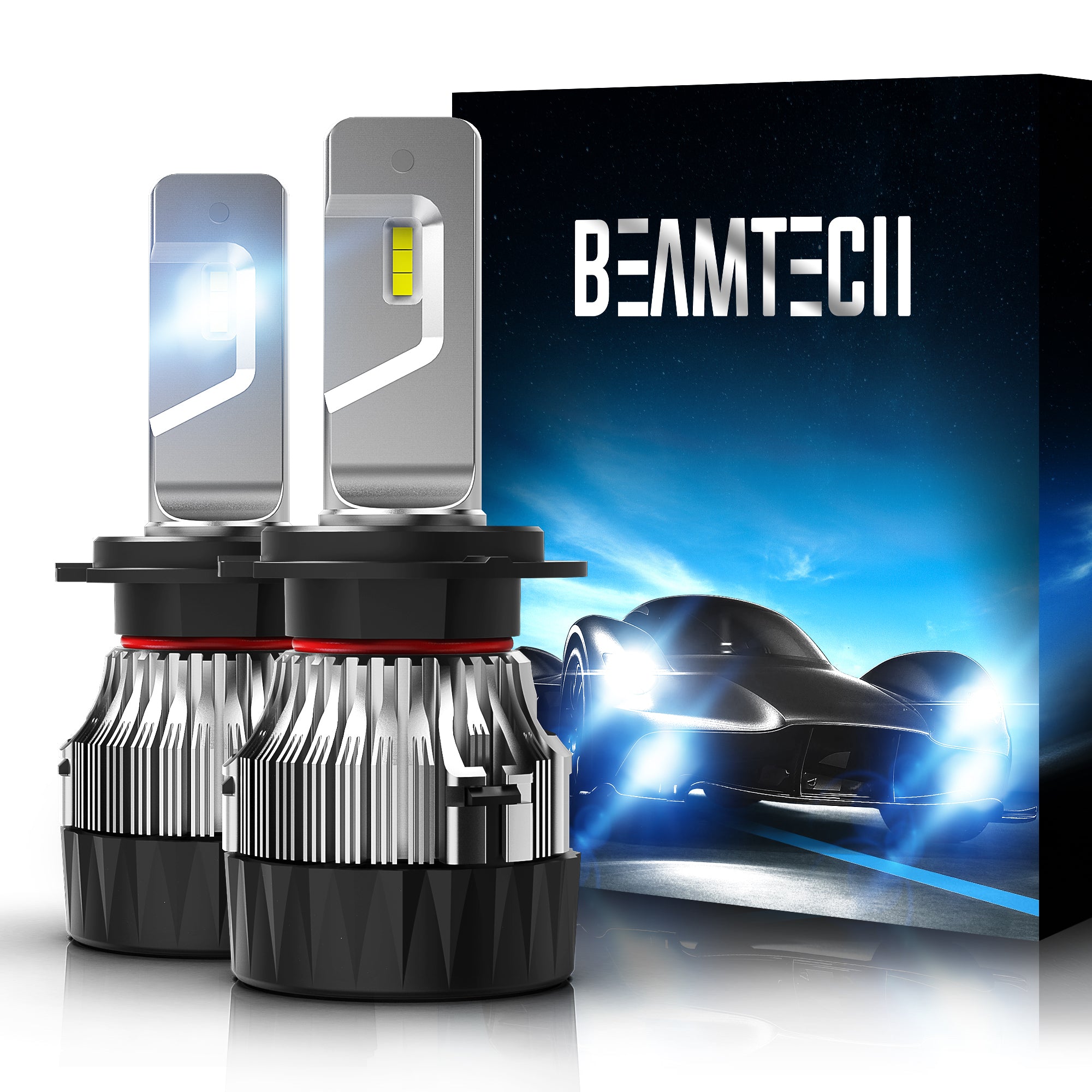 BEAMTECH H7 LED Headlight Bulb 30mm Heatsink Base CSP Chips 10000 Lumens Hi/Lo 6500K Xenon White Extremely Super Bright Conversion Kit of 2