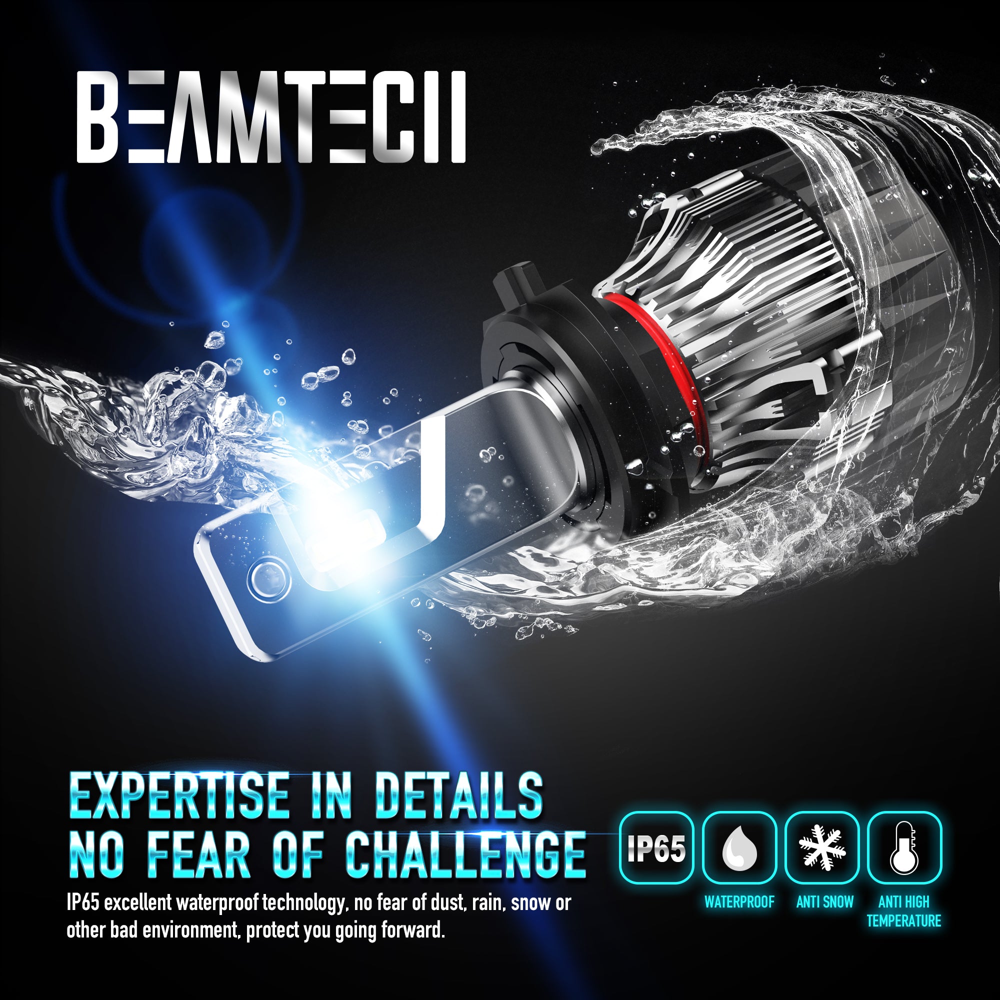 BEAMTECH H7 LED Headlight Bulb 30mm Heatsink Base CSP Chips 10000 Lumens Hi/Lo 6500K Xenon White Extremely Super Bright Conversion Kit of 2