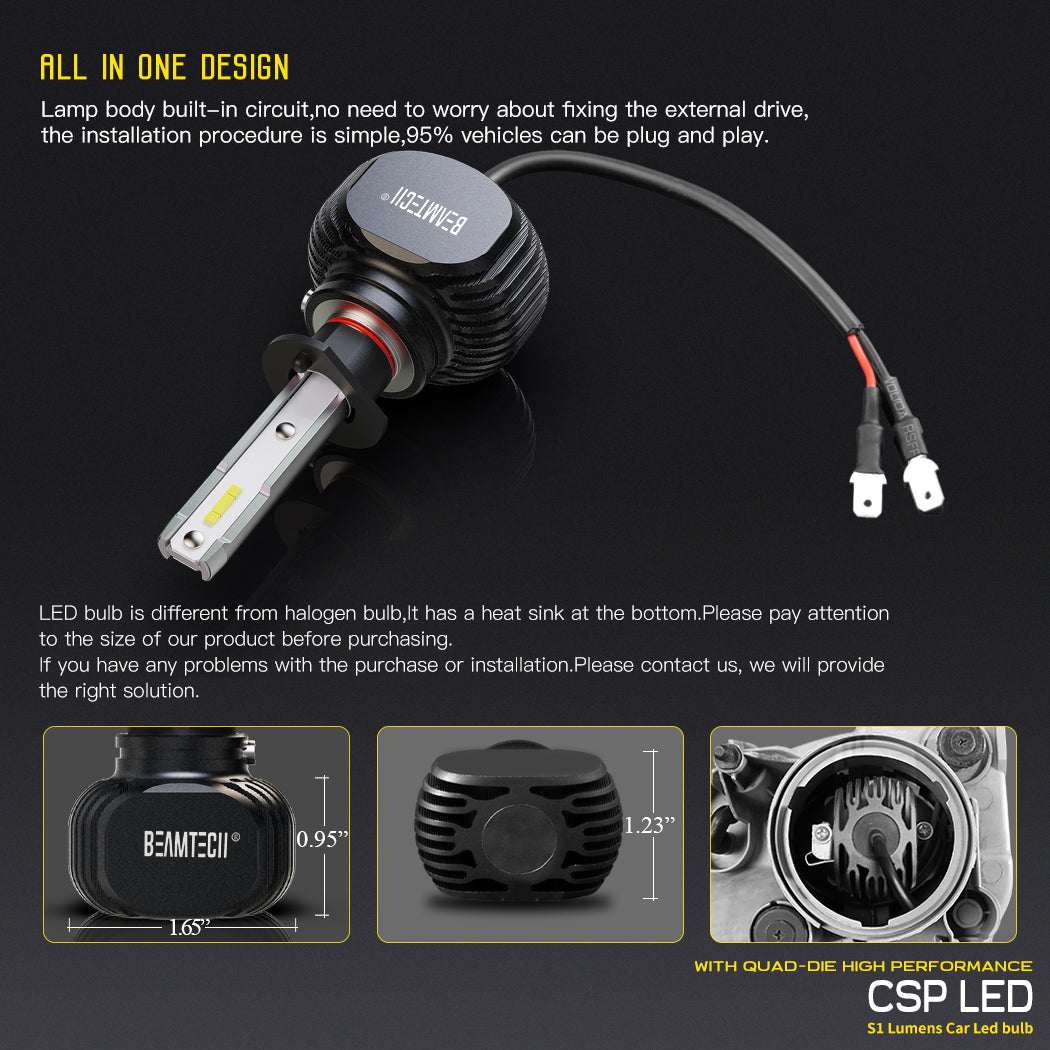 H1 LED Headlight Bulbs 360 Degree, Newest CSP Chips 8 Sides Lighting  12000LM Replacement for High Beam Low Beam Fog Light 6000K Extremely Bright  White Conversion Kit : : Car & Motorbike