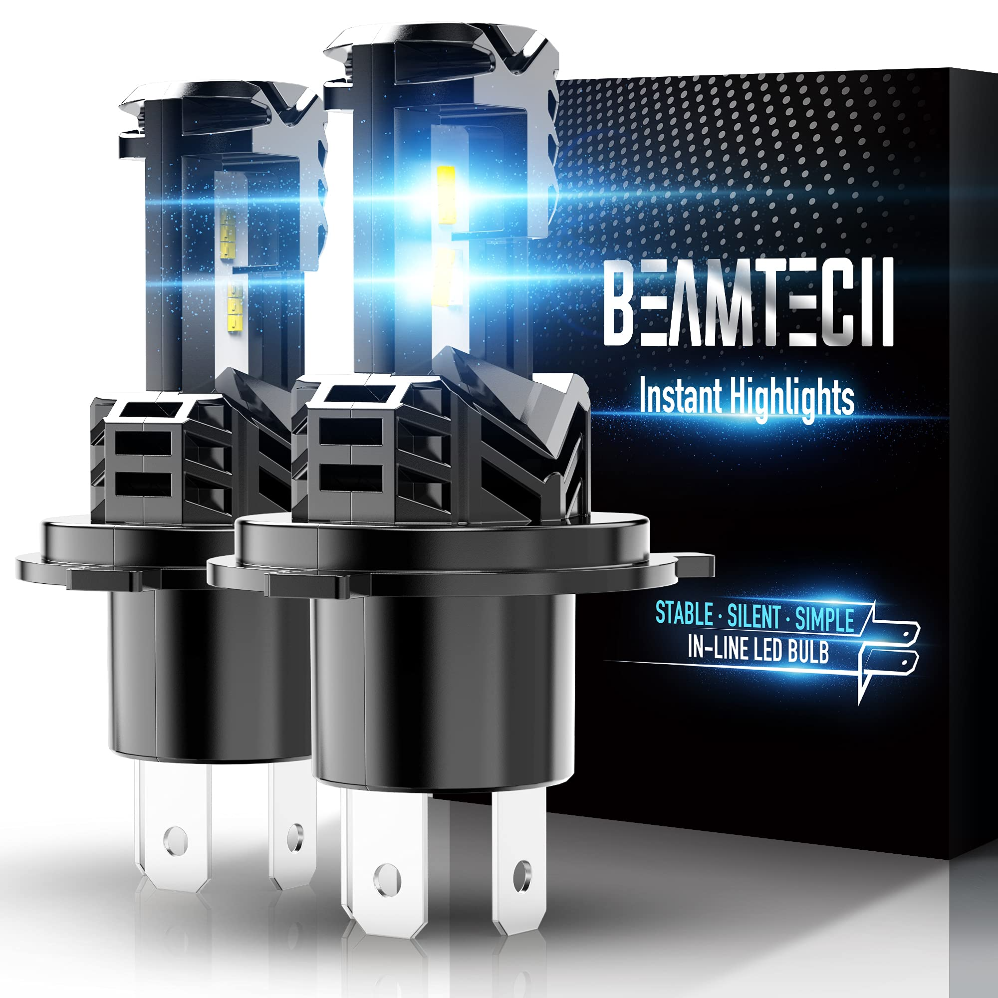 BEAMTECH H4 LED Bulb, 12000LM 50W 1Fanless In Line 9003 Halogen Replacement 6500K Xenon White