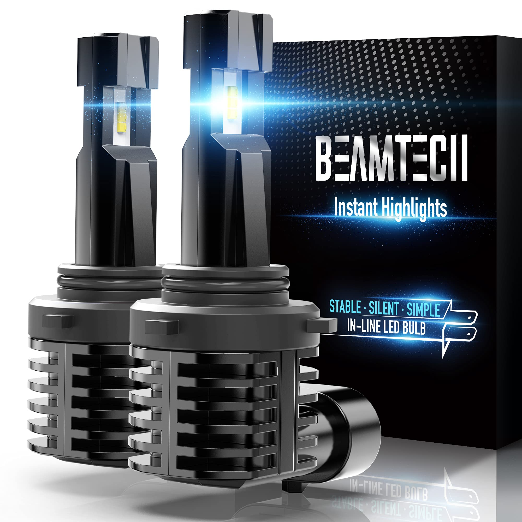 BEAMTECH 9006 LED Bulb, 12000LM 50W Fanless In Line HB4 Halogen Replacement 6500K Xenon White