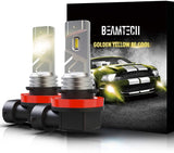 BEAMTECH H11 LED Fog Light Bulb, 360°Beam Angle 3000 Lumens Extremely Bright H8 3500K Golden Yellow Pack of 2