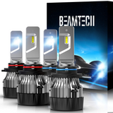 BEAMTECH LED Headlight Bulbs,9005 HB3+9006 HB4 10000LM 60W 30mm Heatsink Base CSP Chips 6500K Conversion Kit 2 Sets Xenon White Small Size Halogen Replacement