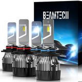 BEAMTECH LED Bulbs,9005 HB3+9006 HB4 10000LM 60W 30mm Heatsink Base CSP Chips 6500K Conversion Kit 2 Sets Xenon White Small Size Halogen Replacement