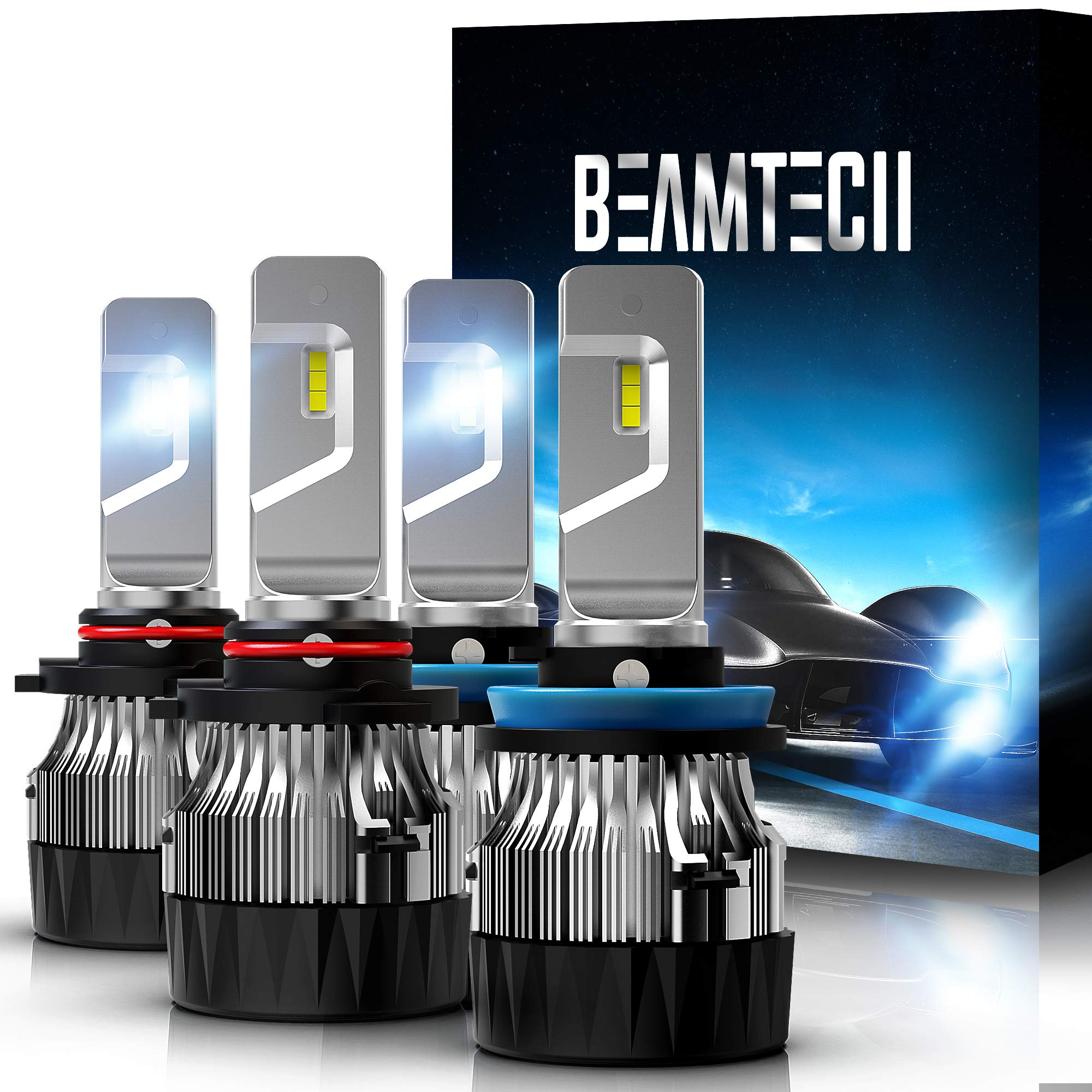 BEAMTECH LED Bulbs,H11 H8 H9+9005 HB3 10000LM 60W 30mm Heatsink Base CSP Chips 6500K Conversion Kit 2 Sets Xenon White Small Size Halogen Replacement