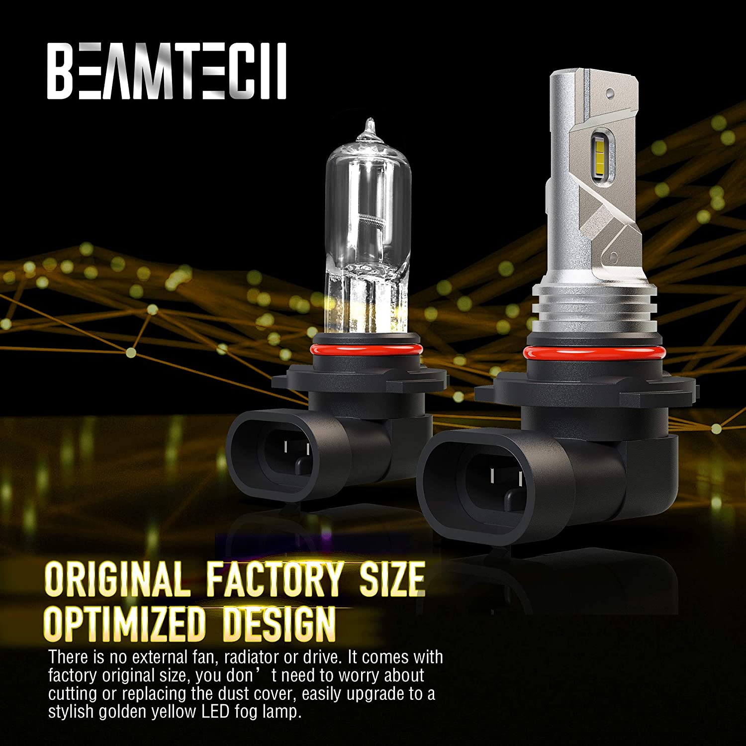 BEAMTECH H10 LED Fog Light Bulbs, 360°Beam Angle 800 Lumens Extremely Bright 9140 9145 3500K Golden Yellow Pack of 2
