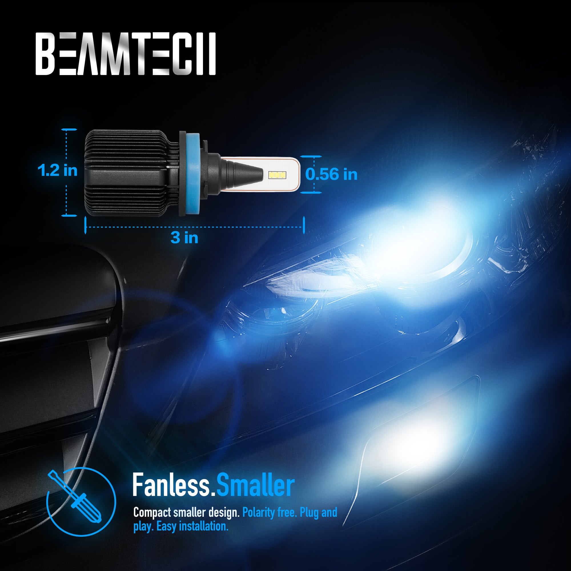 BEAMTECH H11 LED Headlight Bulb Fanless CSP Y19 Chips 8000 Lumens 6500K Xenon White Extremely Bright Conversion Kit