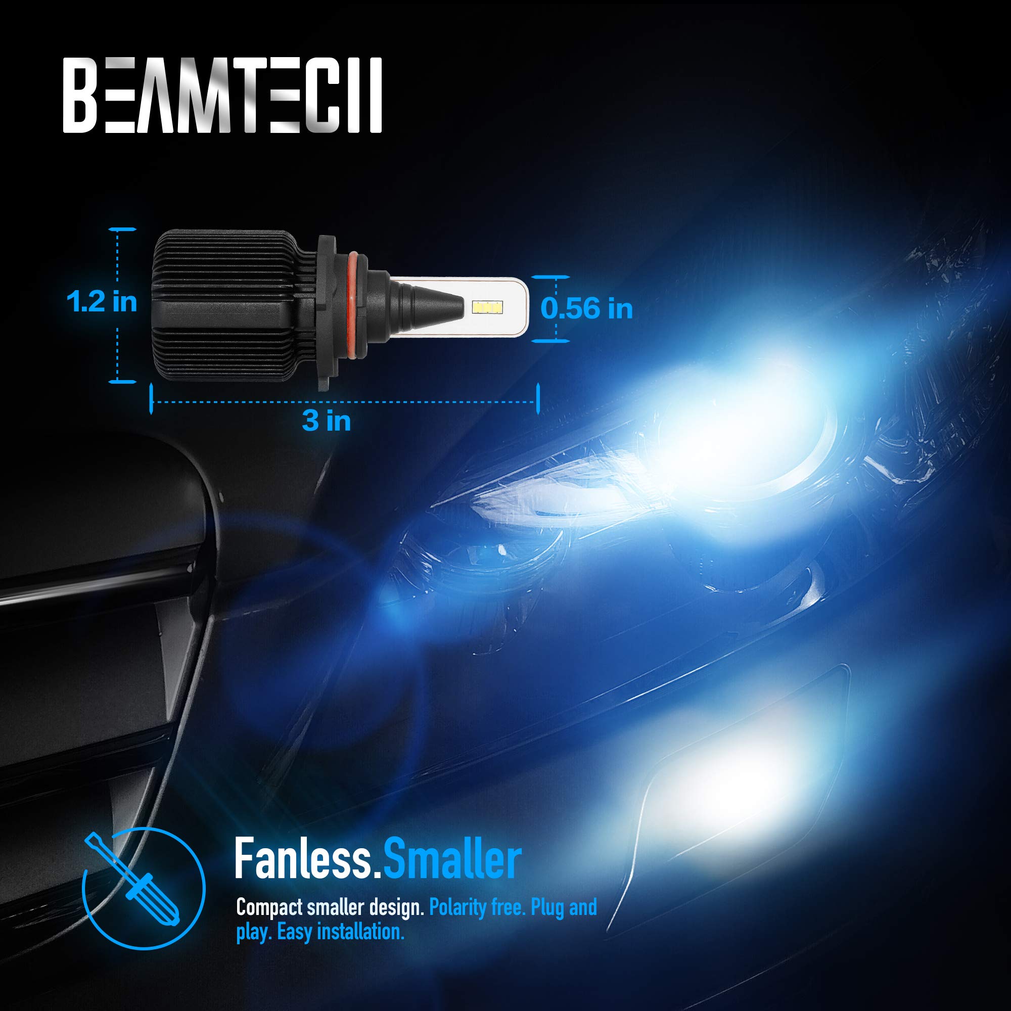 BEAMTECH 9005 9006 LED Bulbs, 8000LM 40W Fanless CSP Y19 Chips 6500K Xenon White HB4 HB3 Extremely Bright Conversion Kit Ultra Thin All In One Halogen Replacement