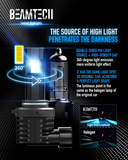BEAMTECH 9006 LED Headlight Bulb, 12000LM 50W Fanless In Line HB4 Halogen Replacement 6500K Xenon White