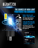 BEAMTECH H4 LED Headlight Bulb, 12000LM 50W 1Fanless In Line 9003 Halogen Replacement 6500K Xenon White