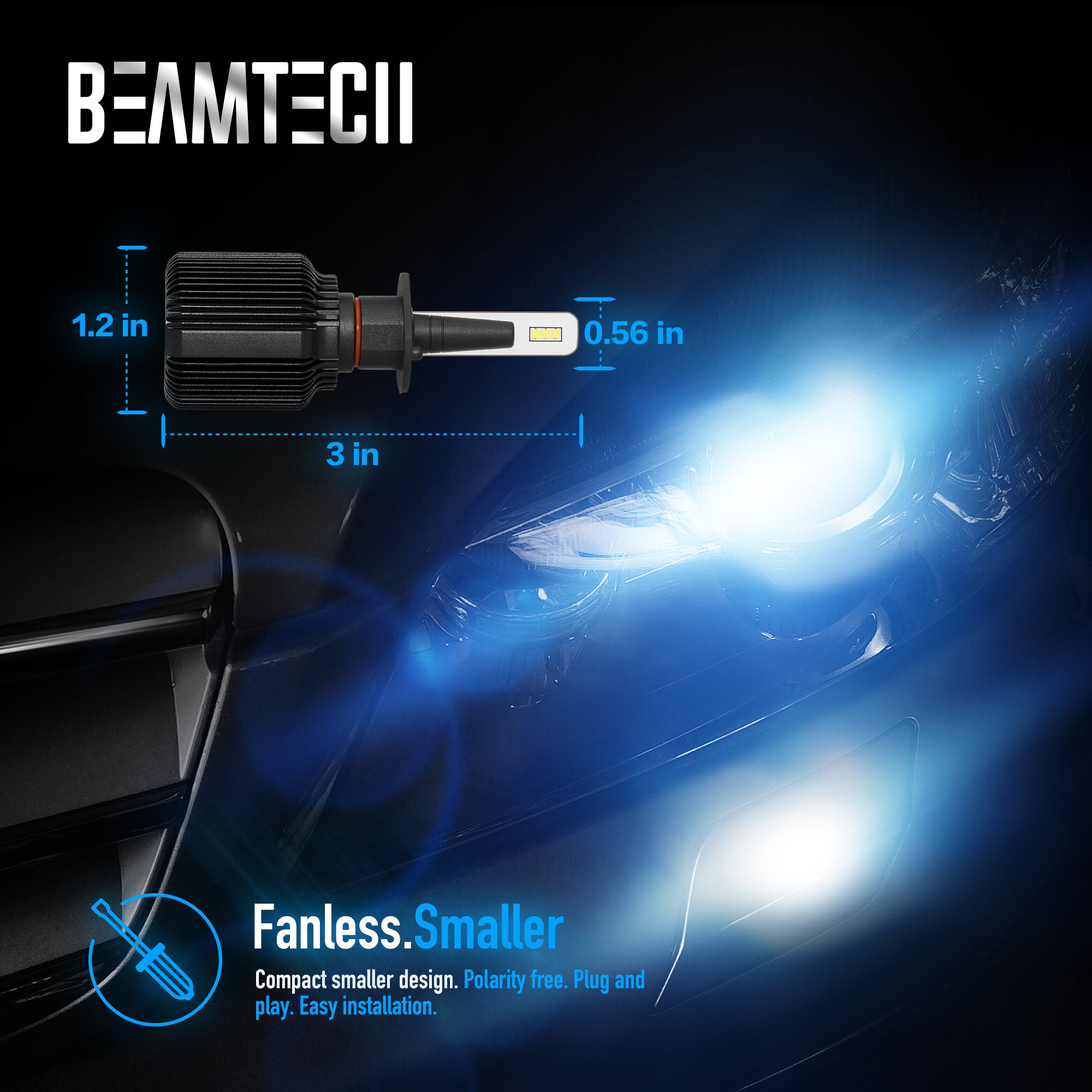 BEAMTECH H1 LED Bulb Fanless CSP Y19 Chips 8000 Lumens 6500K Xenon White  Extremely Bright Conversion Kit