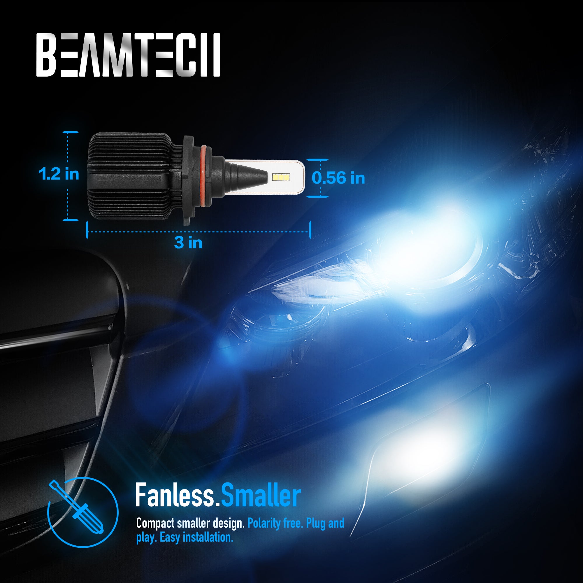 BEAMTECH 9005 LED Bulb Fanless CSP Y19 Chips 8000 Lumens 6500K Xenon White  Extremely Bright Conversion Kit