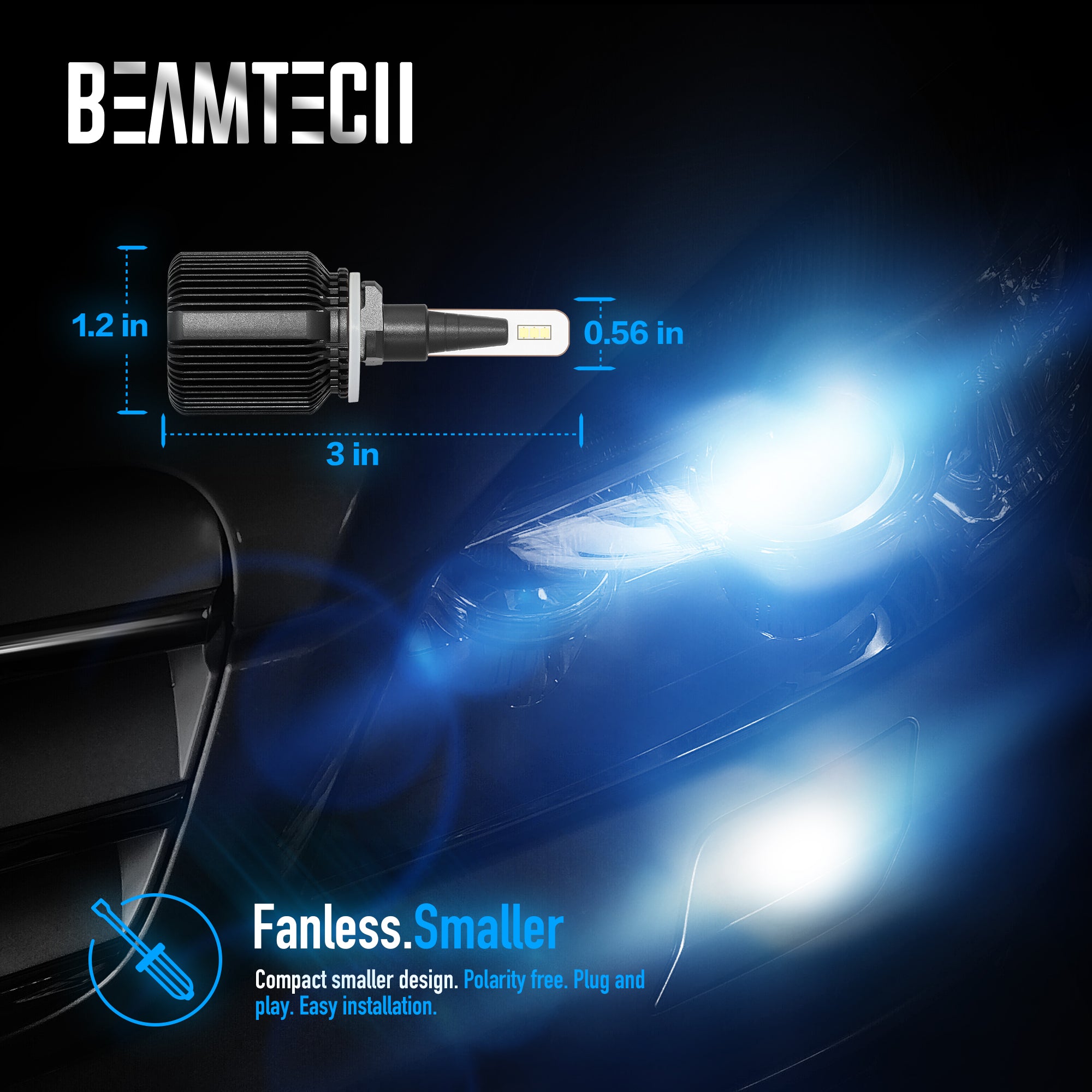 BEAMTECH 880 LED Bulb Fanless CSP Y19 Chips 8000 Lumens 6500K Xenon White  Extremely Bright Conversion Kit