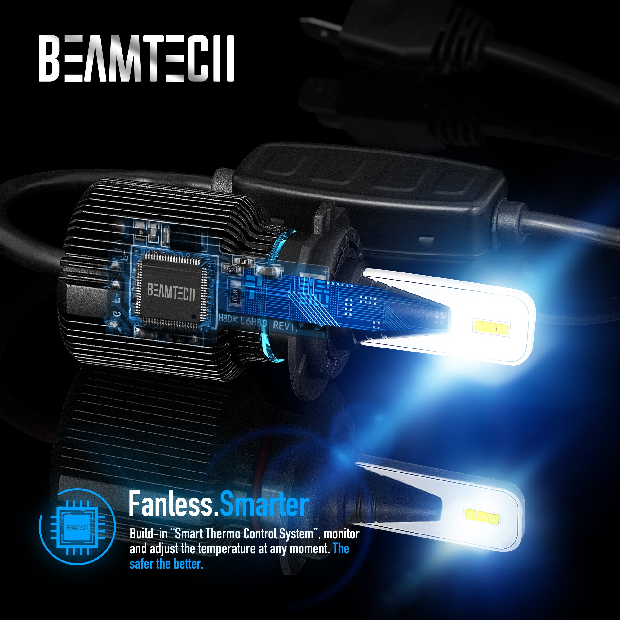 BEAMTECH H11 LED Headlight Bulb Fanless CSP Y19 Chips 8000 Lumens 6500K Xenon White Extremely Bright Conversion Kit