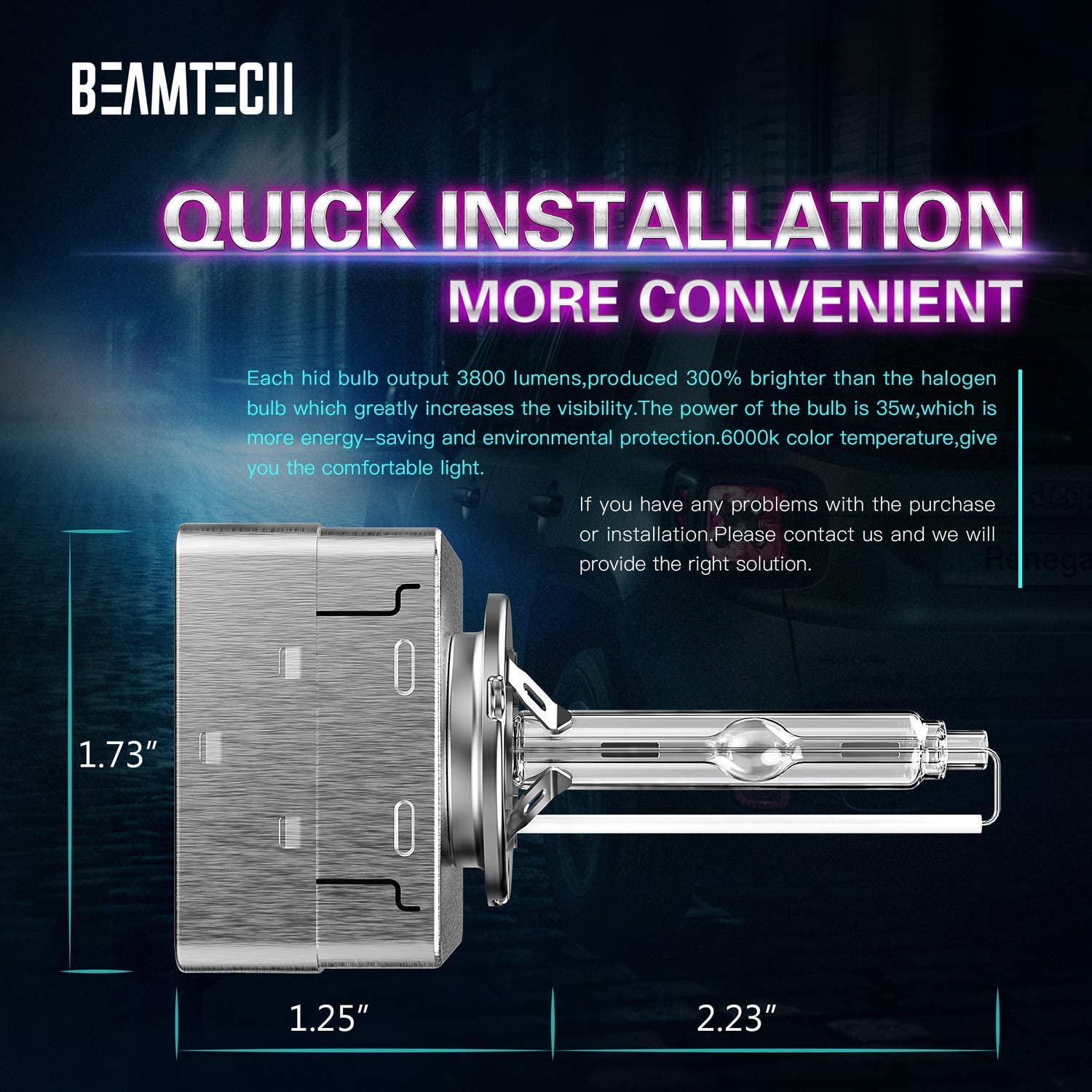 BEAMTECH D3S HID Bulbs,Xenon Headlight Replacement Bulb 35W 6000K Pack of 2