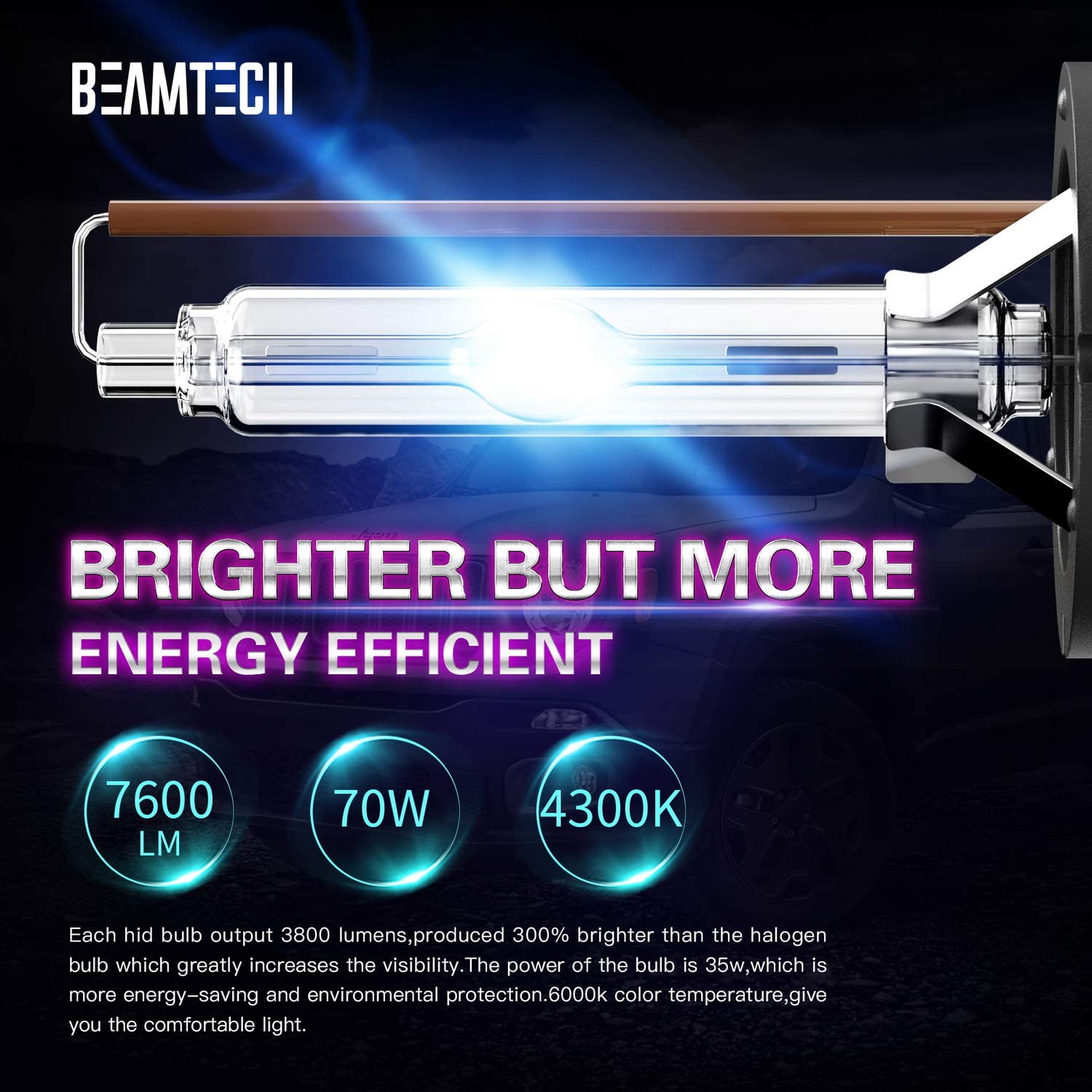 BEAMTECH D2S HID Bulbs,Xenon Headlight Replacement Bulb 35W 4300K Pack of 2