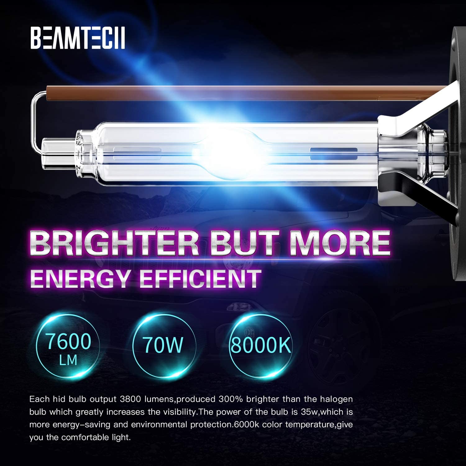 BEAMTECH D4S HID Bulbs, Xenon Headlight Replacement Bulb 35W 8000K Pack of 2