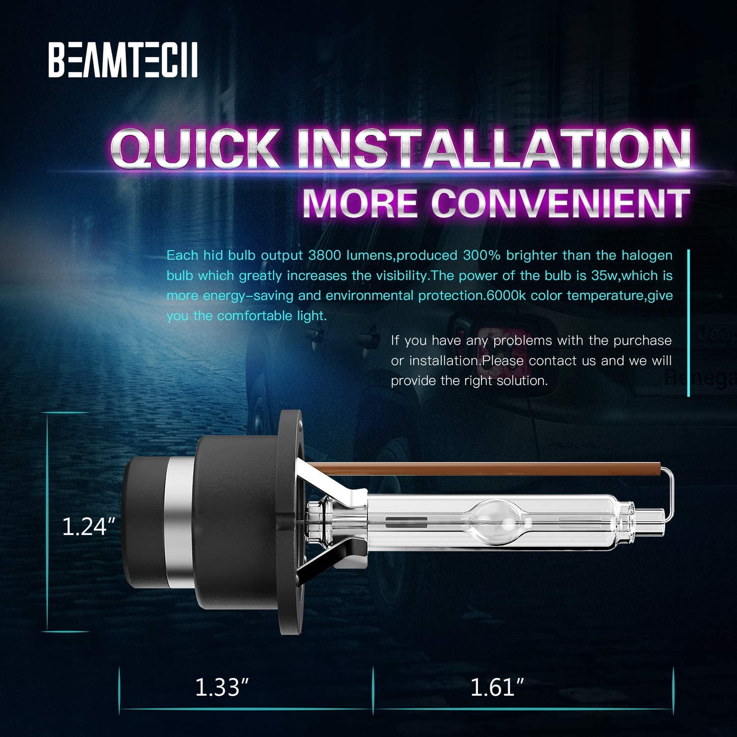 BEAMTECH D2S HID Bulbs, Xenon Headlight Replacement Bulb 35W 6000K HID