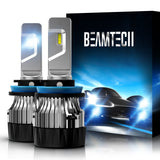 BEAMTECH H11 LED Headlight Bulb 30mm Heatsink Base CSP Chips 10000 Lumens Hi/Lo 6500K Xenon White Extremely Super Bright Conversion Kit of 2