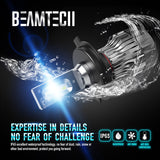 BEAMTECH H4 LED Headlight Bulbs 6500K 10000 Lumens Extremely Super Bright 9003 Hi/Lo 30mm Heatsink Base CSP Chips Conversion Kit Xenon White